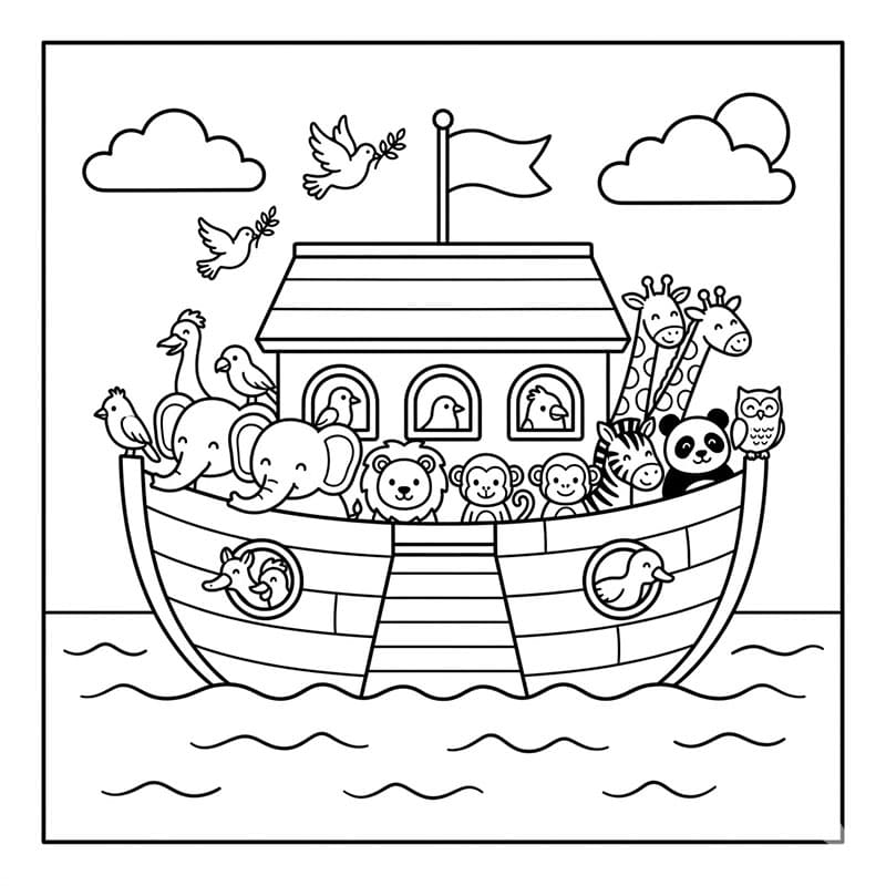 مقدمة سفينة نوح بالحيوانات تلوين