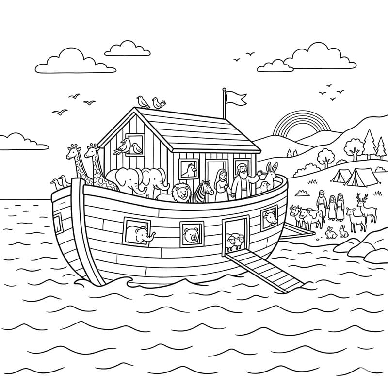 رحلة سفينة نوح عبر المياه تلوين