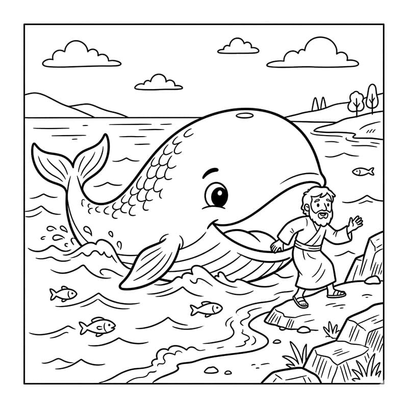 صداقة بين الإنسان والحوت تلوين