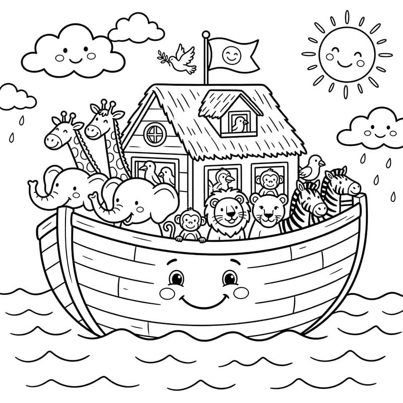 سفينة نوح السعيدة بالحيوانات تلوين