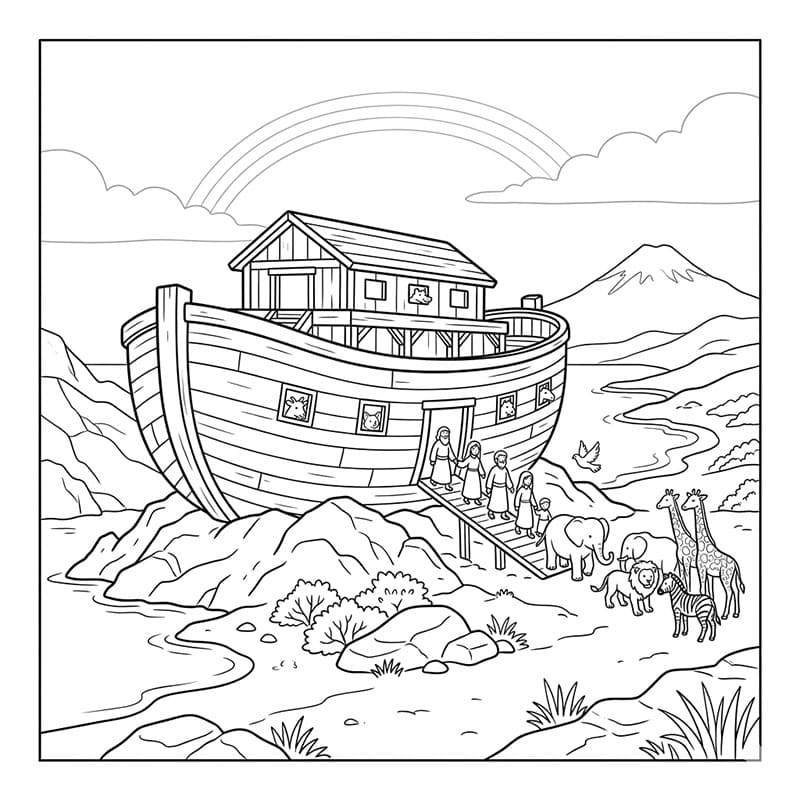 سفينة نوح على الشاطئ تلوين