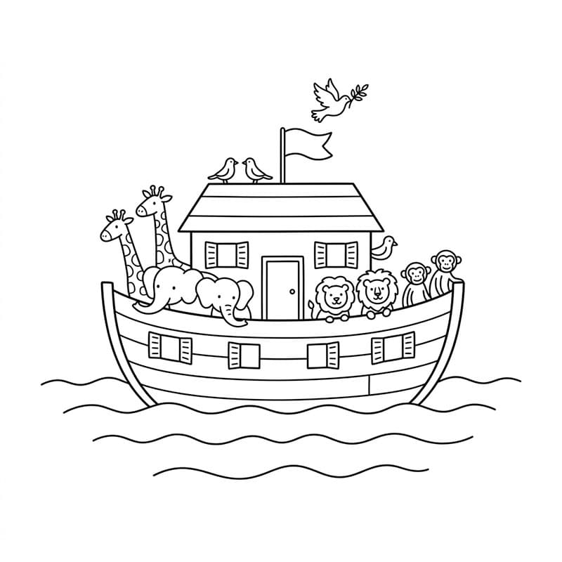 سفينة نوح مع الحيوانات الهادئة تلوين