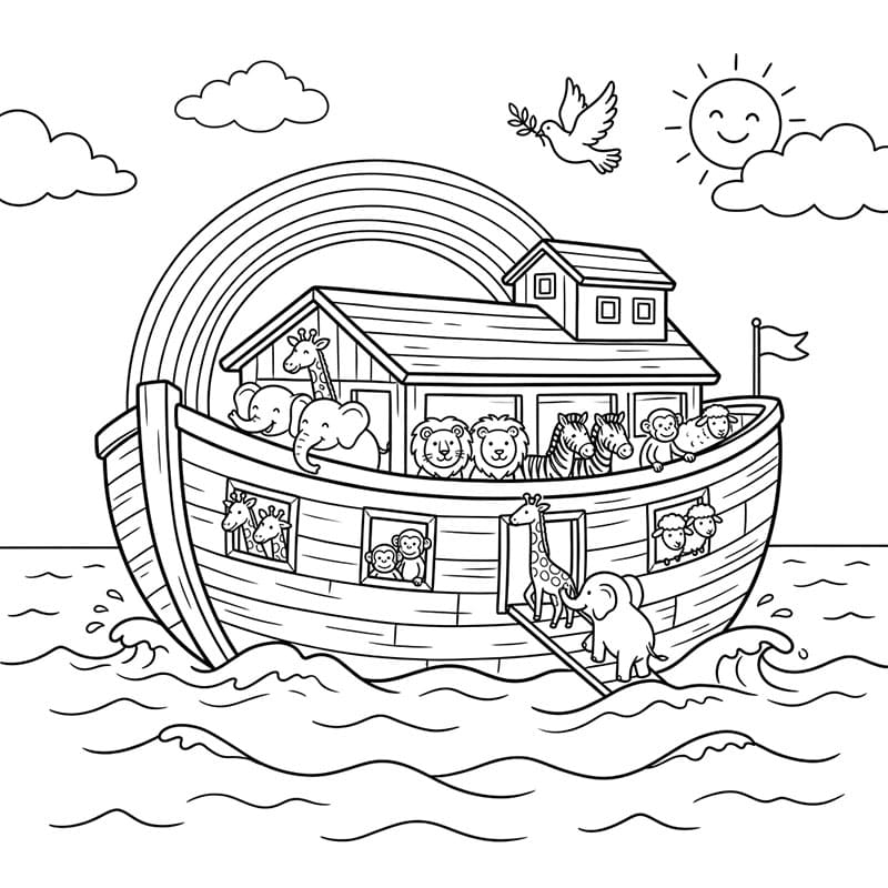 سفينة نوح تحت قوس قزح تلوين