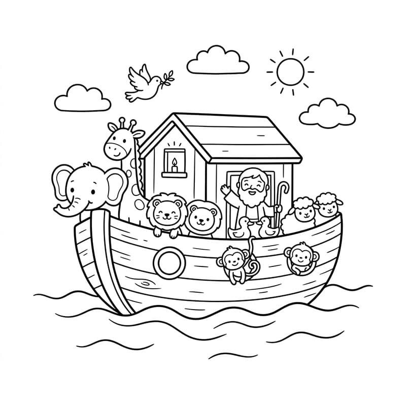سفينة نوح مع عائلة نوح تلوين