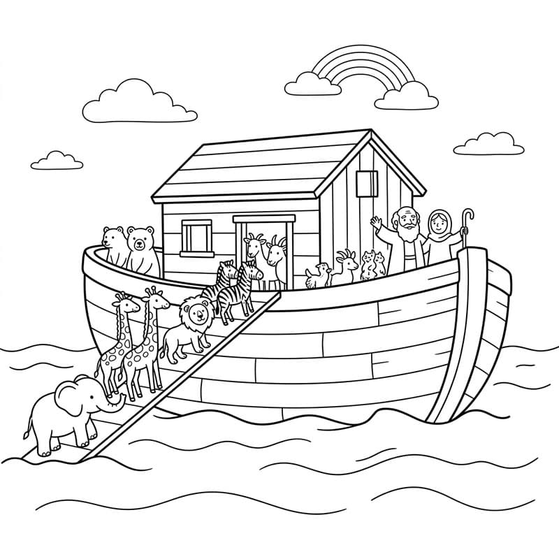 صعود الحيوانات إلى السفينة تلوين