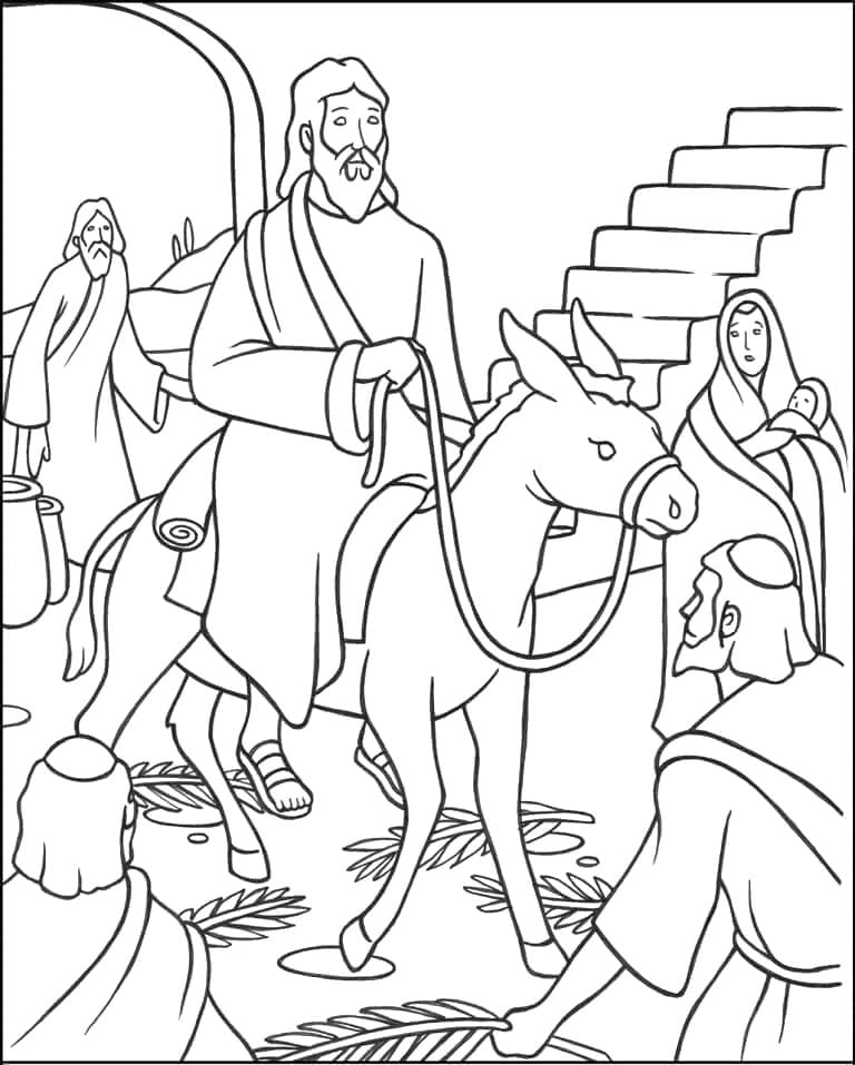 يسوع يدخل القدس راكباً على حمار تلوين