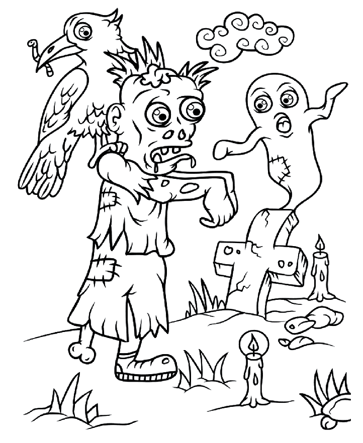 زومبي وغراب الهالوين تلوين