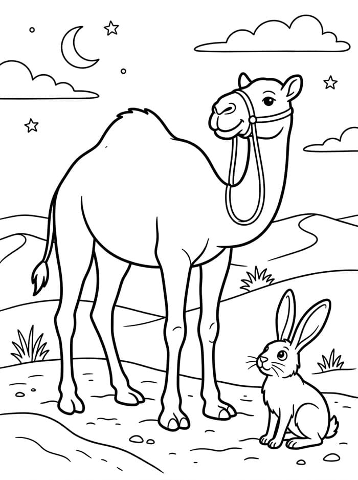 الجمل العربي مع الأرنب تلوين