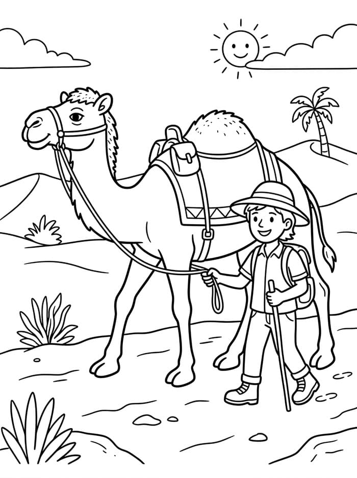 الجمل العربي مع المستكشف تلوين