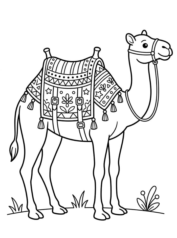 الجمل العربي مع سرج ملون تلوين