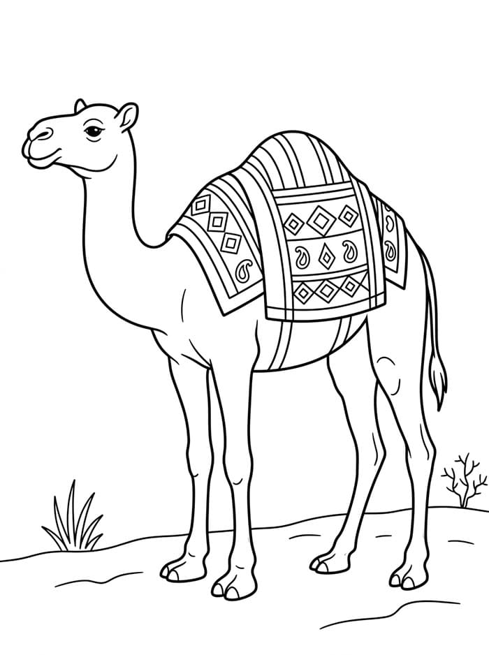 الجمل العربي والبطانية التقليدية تلوين