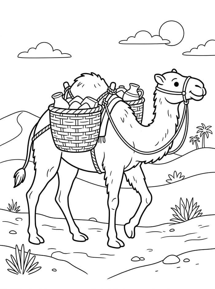 الجمل العربي يحمل سلال تلوين