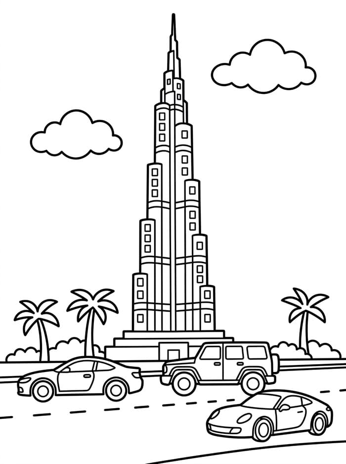 برج خليفة مع سيارات تلوين
