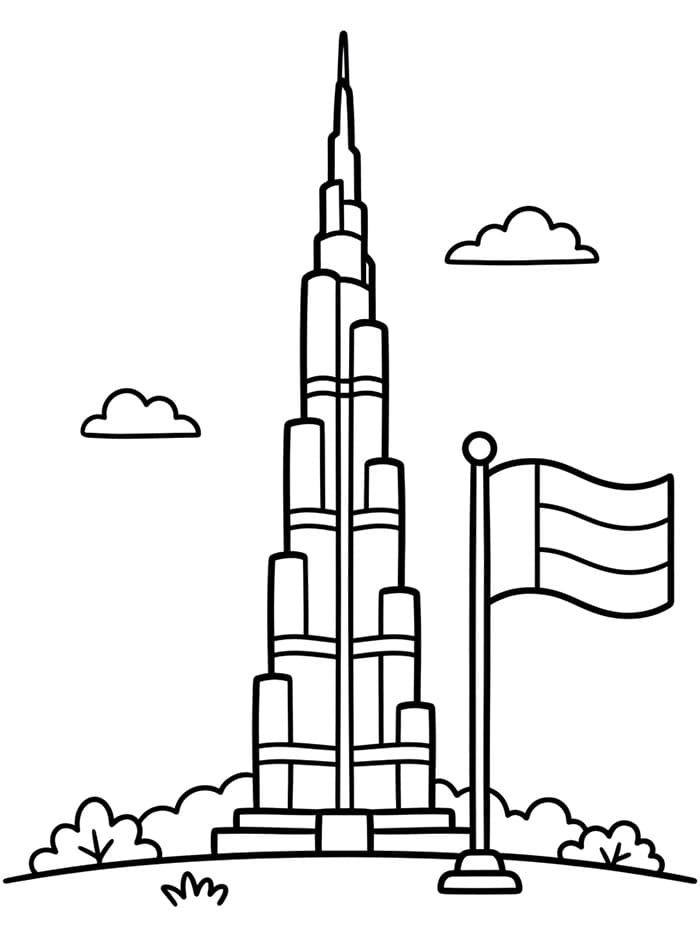 برج خليفة وعلم الإمارات تلوين