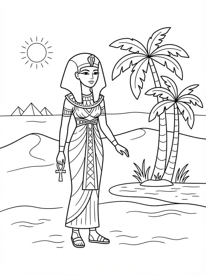 كليوباترا مع أشجار النخيل تلوين