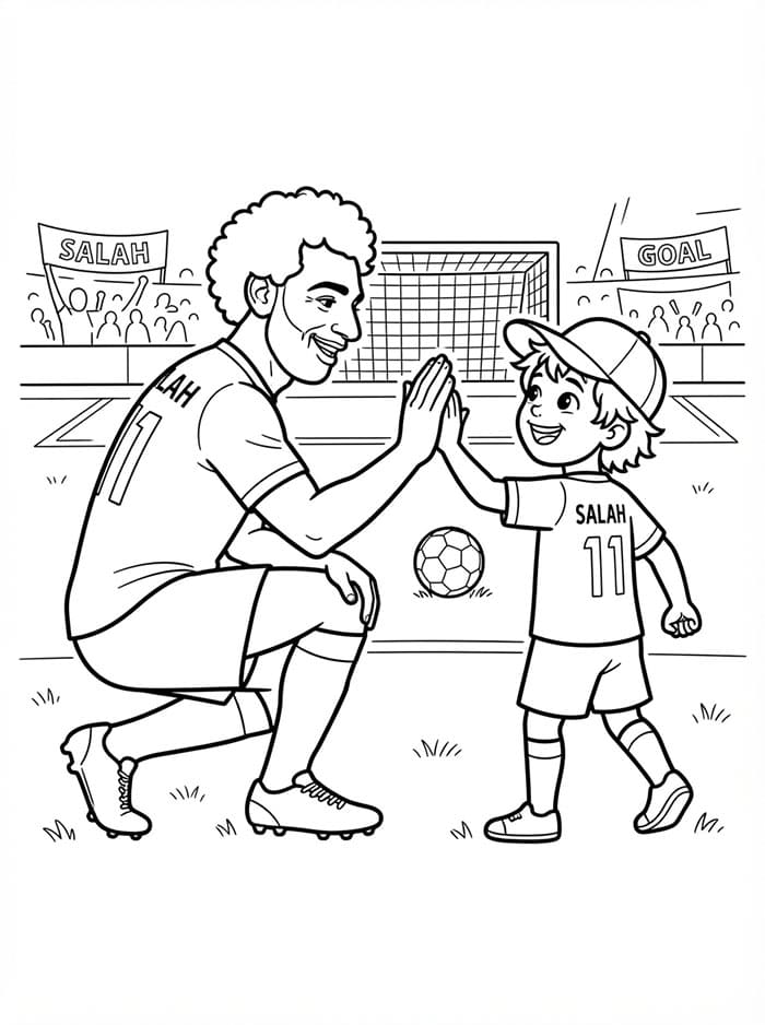 محمد صلاح مع مشجع صغير تلوين
