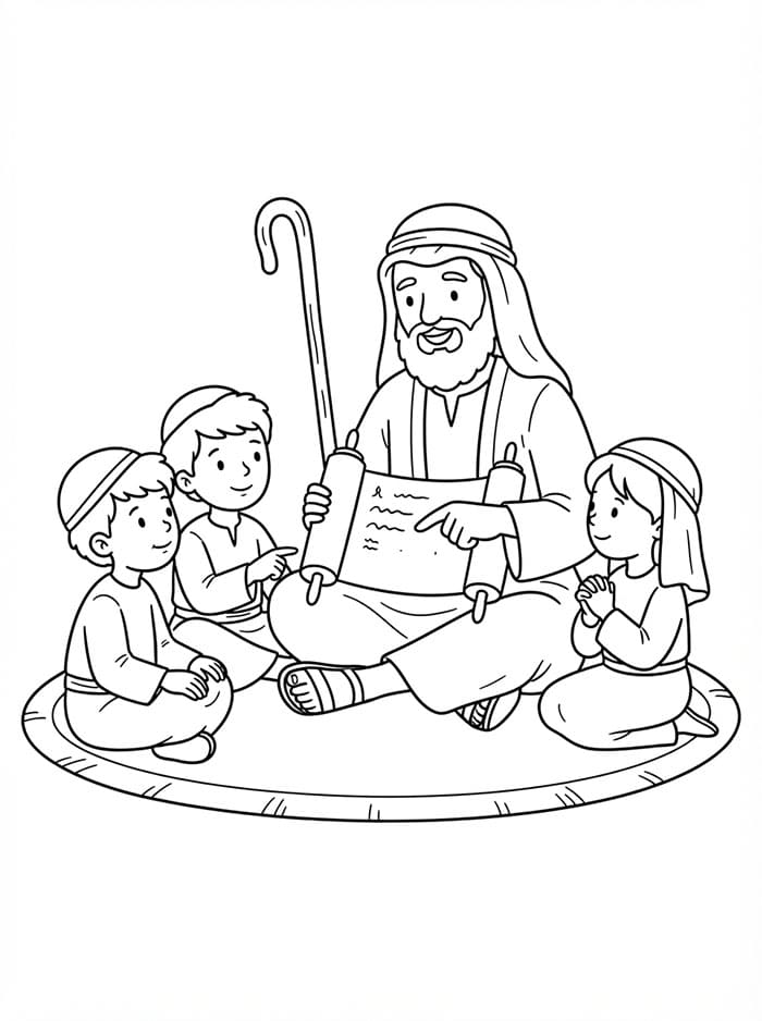 موسى مع الأطفال تلوين
