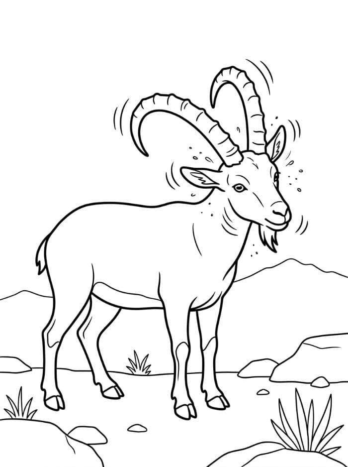 الوعل النوبي يهز رأسه تلوين